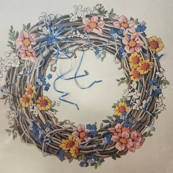 Blue Ribbon Wreath Crewel Kit Dimensions 16 x 16 Opened Complete 1270 B28 - Picture 2 of 10